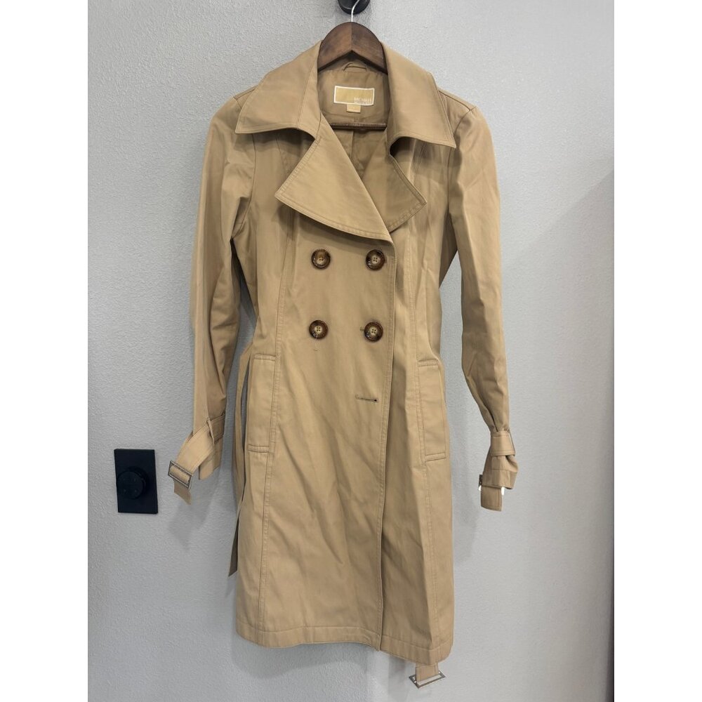 Michael Kors Women's Double Breasted Trench Coat Long Sleeve Tan Size Small